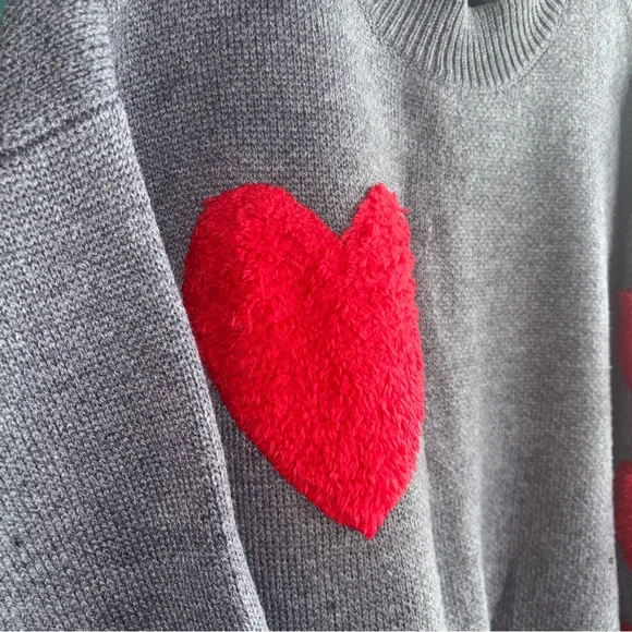 2x gray Sweater with Red Heart Accents - Picture 3 of 6